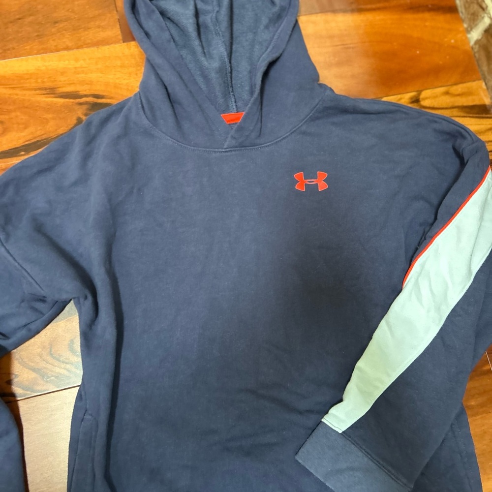 Under Armour Navy Hoodie with Red and Light Blue Accents